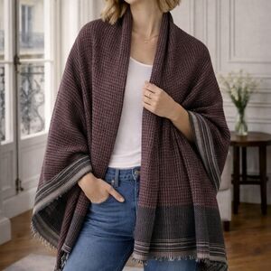 New Nepal 100% Cashmere Black White Red Houndstooth Scarf Shawl